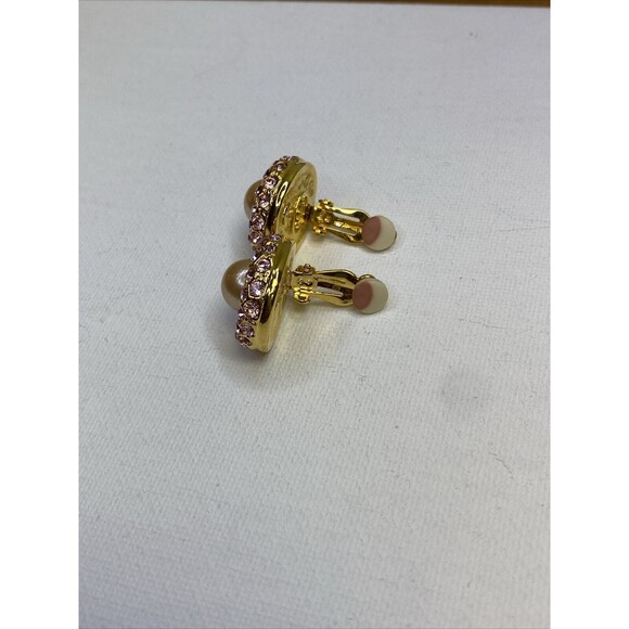 Joan Rivers Pink Rhinestone & Faux Pearl Clip On Earrings - Picture 8 of 10